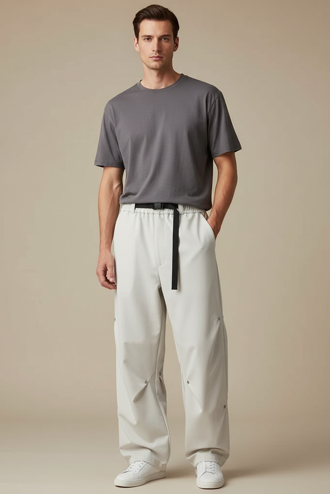 Pantalon Parachute Beige Ample Ceinture Décontracté Homme - Polyester