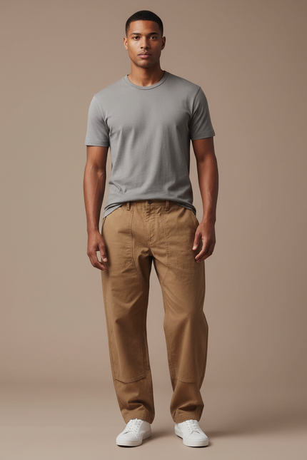 Pantalon Parachute Homme Kaki Baggy Toile Skate - Camel