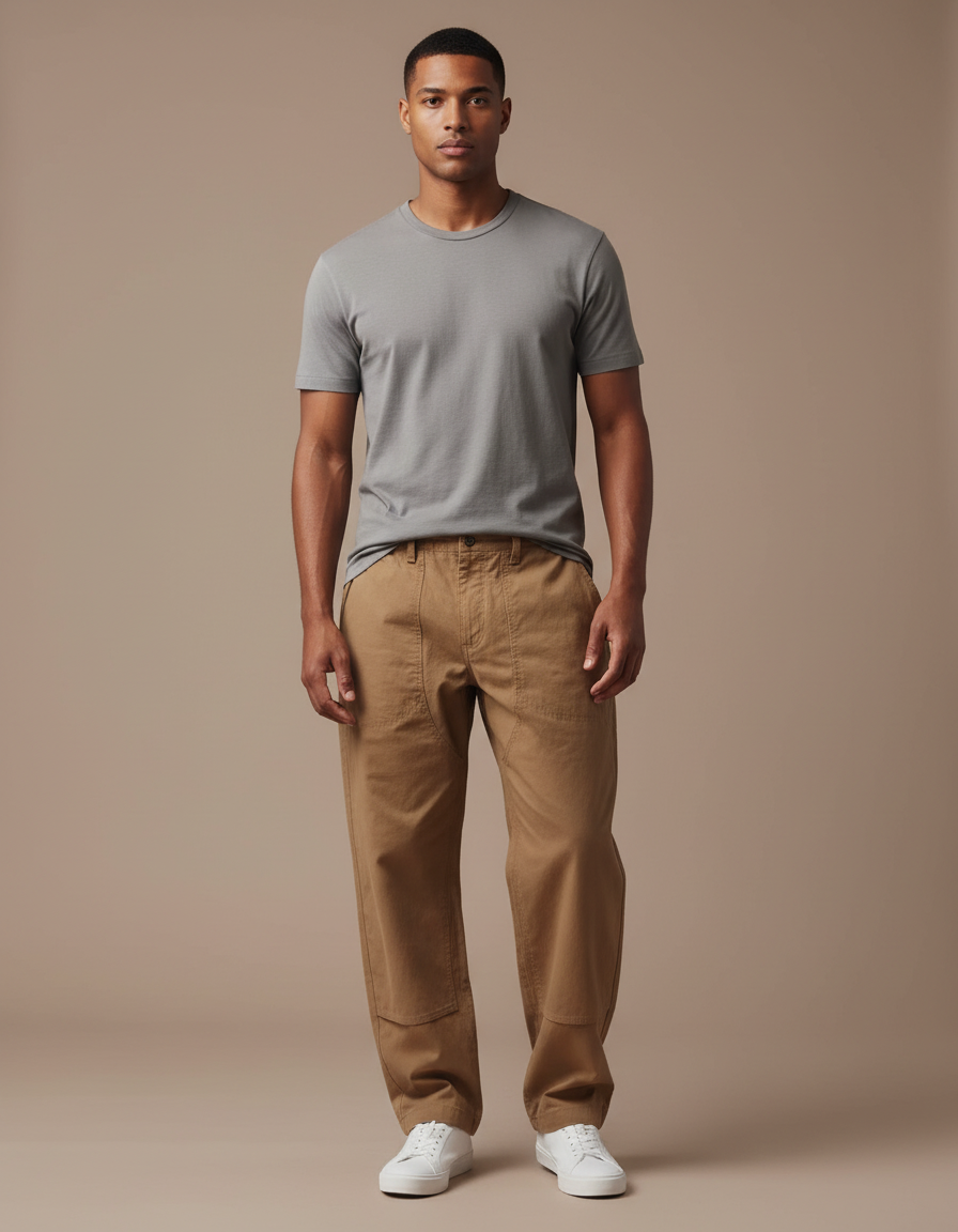 Pantalon Parachute Homme Kaki Baggy Toile Skate - Camel