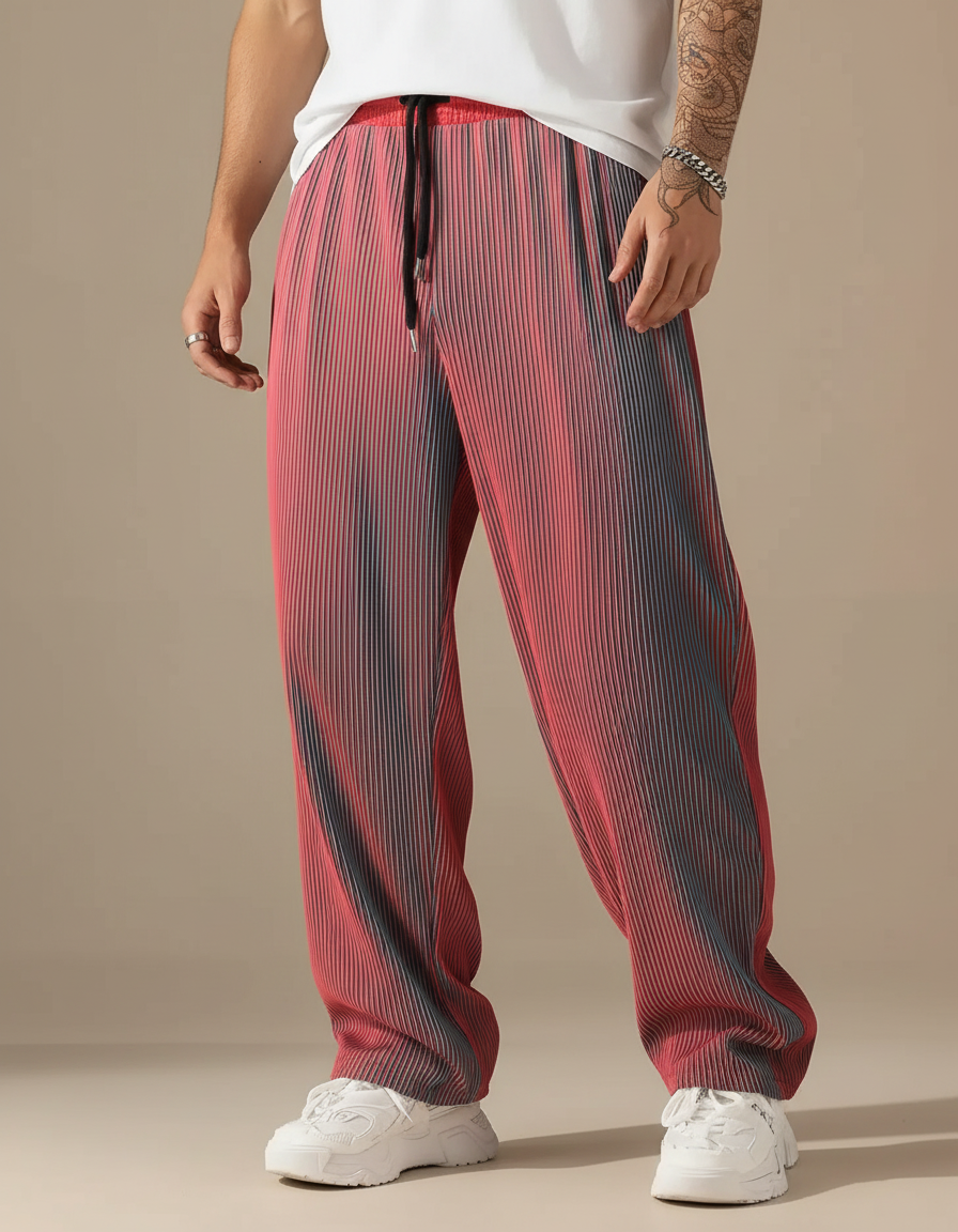 Pantalon Parachute Plissé Dégradé Fluide Streetwear Homme - Multicolore Polyester