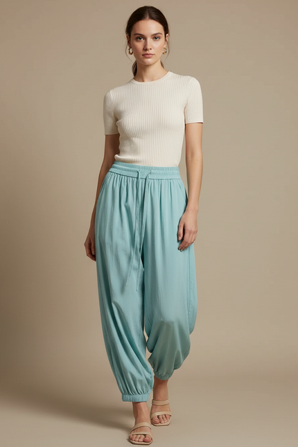 Pantalon Parachute Bleu Ciel Fluide Ample Décontracté - Viscose