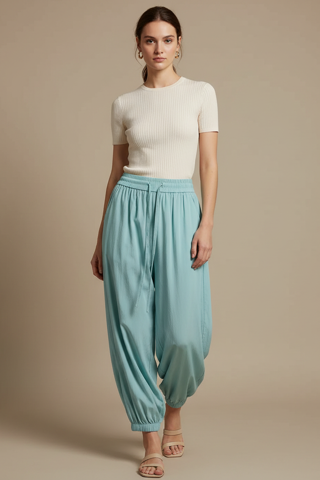 Pantalon Parachute Bleu Ciel Fluide Ample Décontracté - Viscose