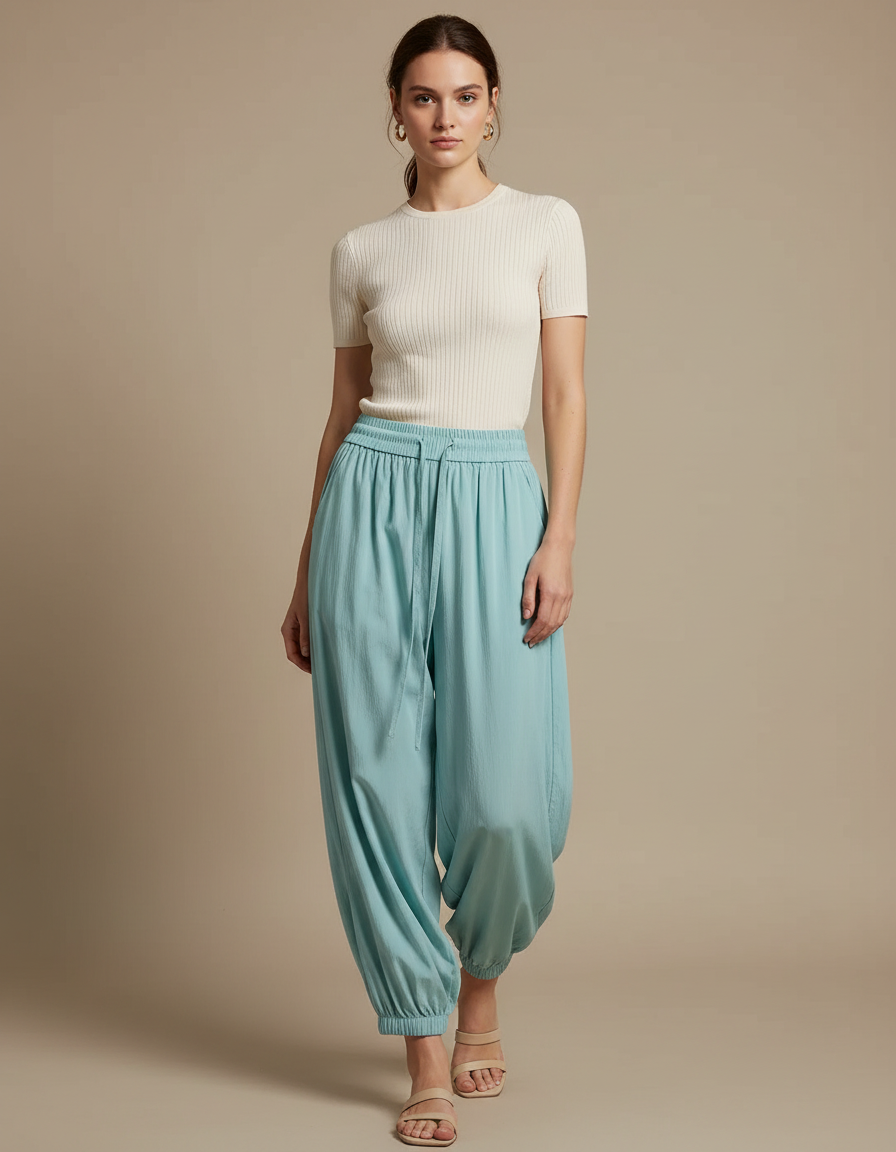Pantalon Parachute Bleu Ciel Fluide Ample Décontracté - Viscose