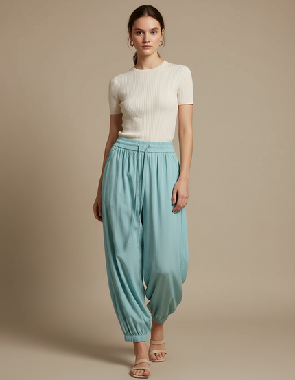 Pantalon Parachute Bleu Ciel Fluide Ample Décontracté - Viscose