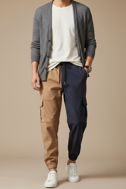 Pantalon Parachute Bicolore Cargo Streetwear Casual Léger - Multicolore Polyester