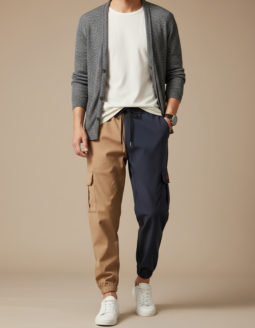 Pantalon Parachute Bicolore Cargo Streetwear Casual Léger - Multicolore Polyester