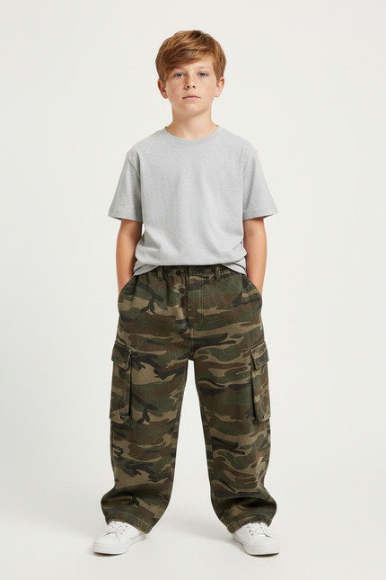 Pantalon Parachute Camouflage Ample Cargo Garçon Coton - Multicolore