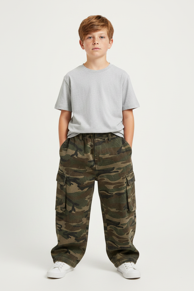 Pantalon Parachute Camouflage Ample Cargo Garçon Coton - Multicolore