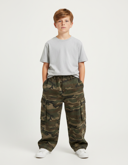 Pantalon Parachute Camouflage Ample Cargo Garçon Coton - Multicolore