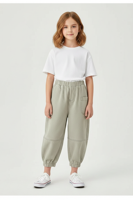 Pantalon Parachute Kaki Ample Décontracté Enfant Coton - Molleton