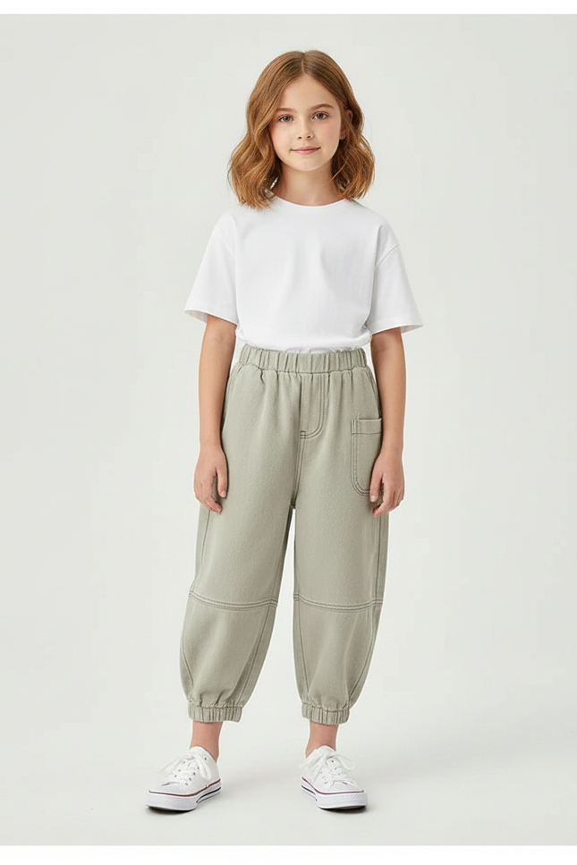 Pantalon Parachute Kaki Ample Décontracté Enfant Coton - Molleton