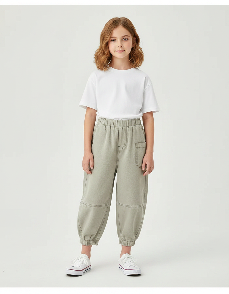 Pantalon Parachute Kaki Ample Décontracté Enfant Coton - Molleton