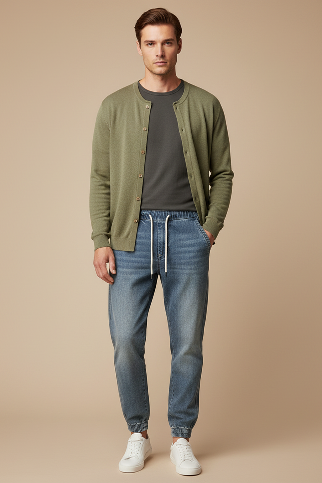 Pantalon Parachute Denim Bleu Cordon Décontracté Homme - Jean