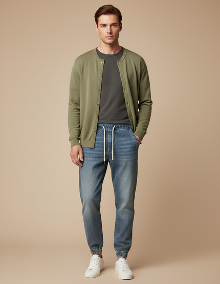 Pantalon Parachute Denim Bleu Cordon Décontracté Homme - Jean
