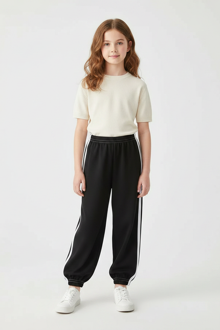Pantalon Parachute Noir Ample Rayures Blanches Sport - Molleton