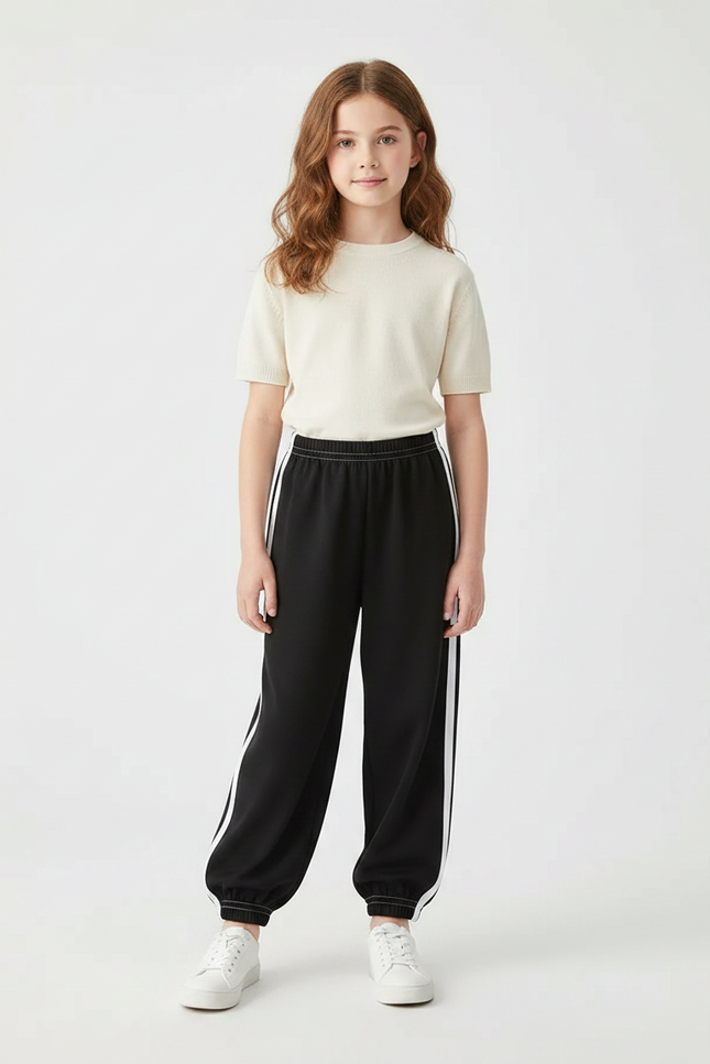 Pantalon Parachute Noir Ample Rayures Blanches Sport - Molleton