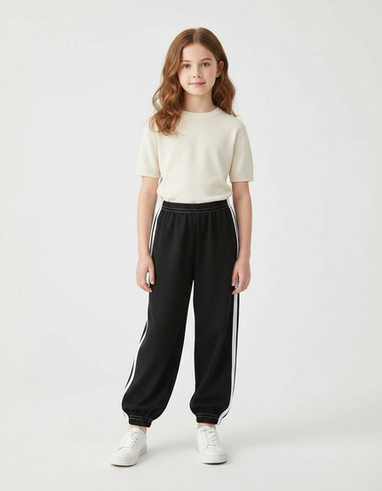 Pantalon Parachute Noir Ample Rayures Blanches Sport - Molleton