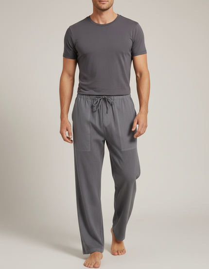 Pantalon Parachute Gris Ample Coton Lin Homme Cordon