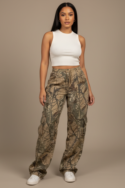 Pantalon Parachute Camouflage Ample Cargo Femme Décontracté Y2K - Imprimé Toile