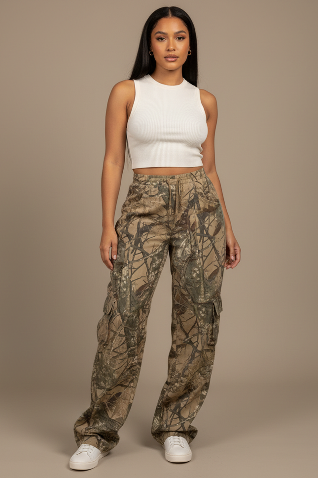 Pantalon Parachute Camouflage Ample Cargo Femme Décontracté Y2K - Imprimé Toile