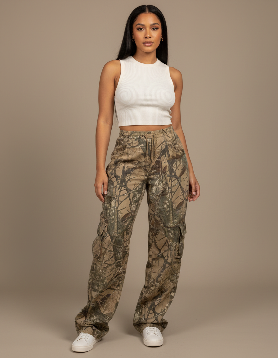 Pantalon Parachute Camouflage Ample Cargo Femme Décontracté Y2K - Imprimé Toile