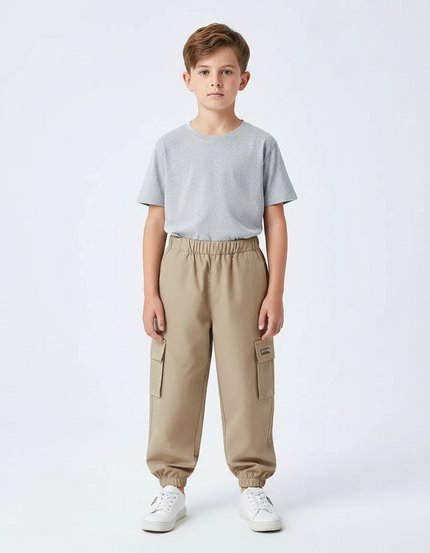 Pantalon Parachute Kaki Ample Cargo Garçon Sport - Polyester