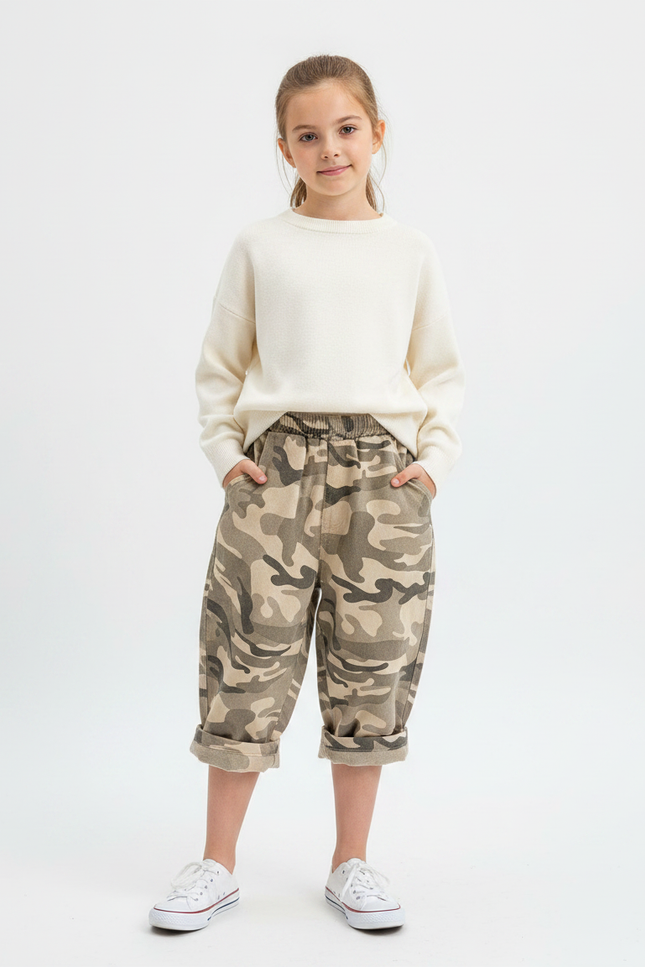 Pantalon Parachute Camouflage Ample Coton Fille - Imprimé Molleton