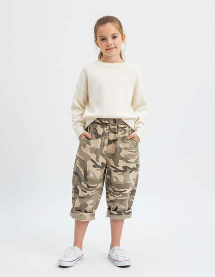 Pantalon Parachute Camouflage Ample Coton Fille - Imprimé Molleton