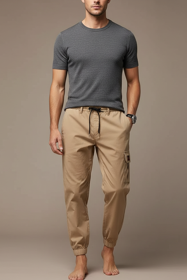 Pantalon Parachute Kaki Cargo Coton Ample Décontracté Homme