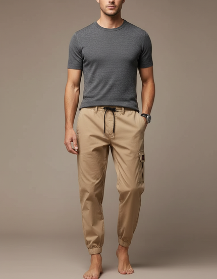 Pantalon Parachute Kaki Cargo Coton Ample Décontracté Homme