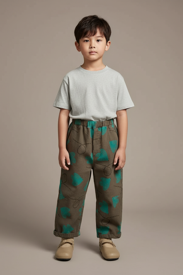 Pantalon Parachute Kaki Imprimé Géométrique Décontracté Enfant - Toile
