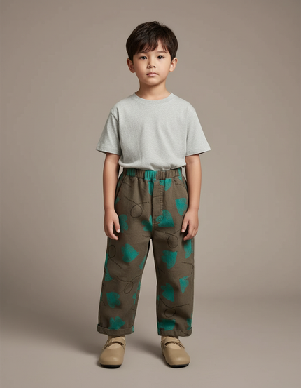Pantalon Parachute Kaki Imprimé Géométrique Décontracté Enfant - Toile