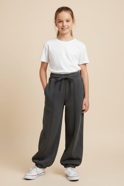 Pantalon Parachute Gris Ample Décontracté Fille Coton - Molleton
