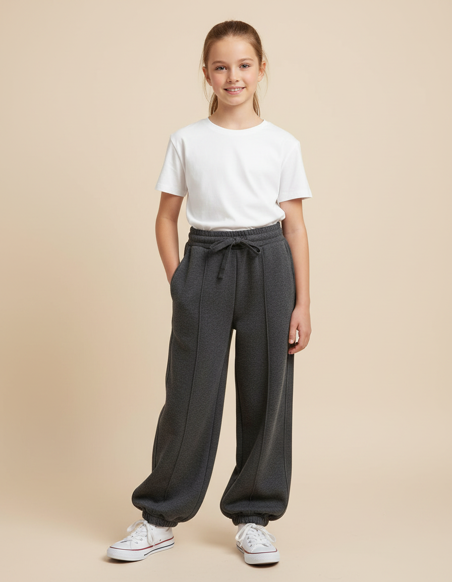 Pantalon Parachute Gris Ample Décontracté Fille Coton - Molleton