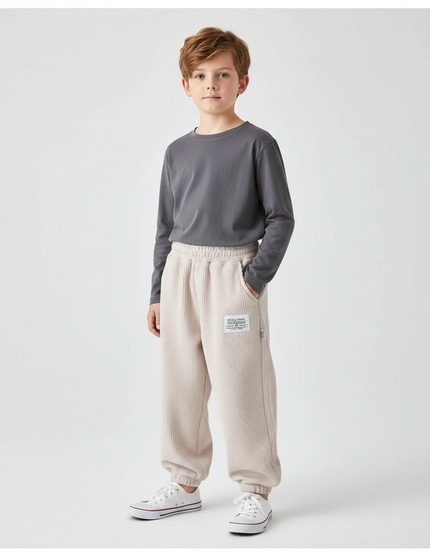 Pantalon Parachute Côtelé Beige Ample Décontracté Garçon - Cordé