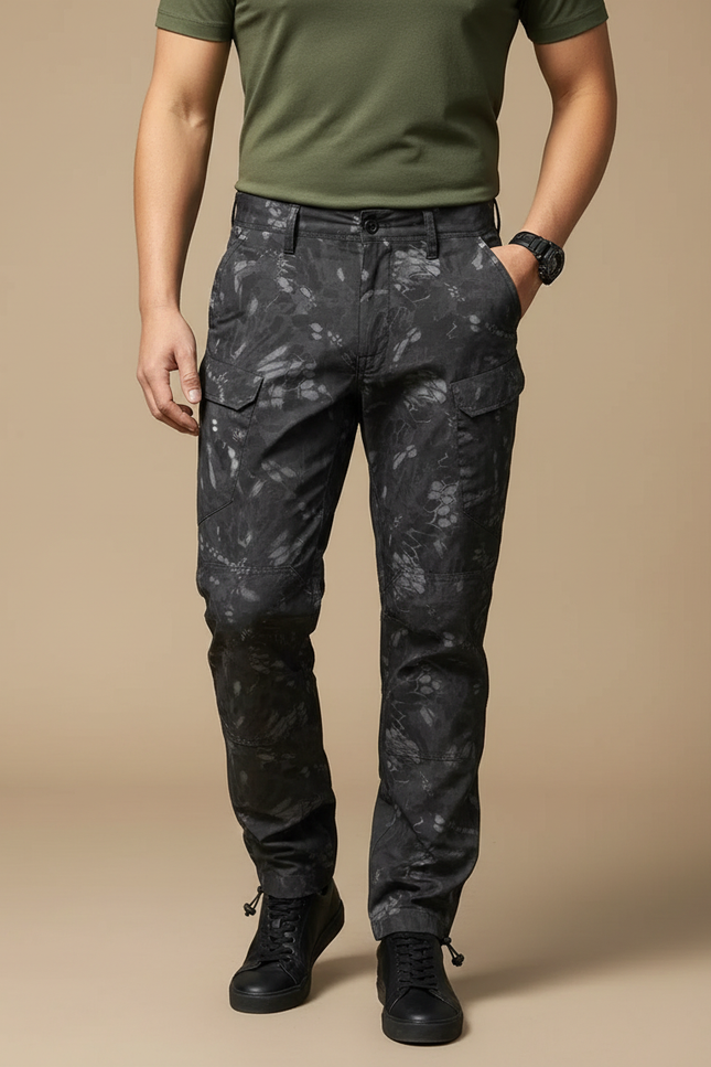 Pantalon Parachute Camouflage Noir Cargo Homme Durable - Toile