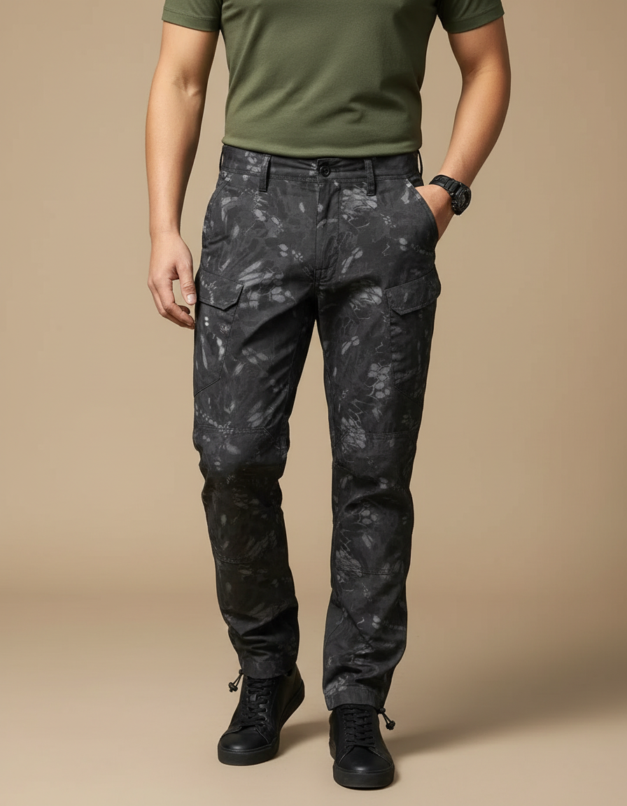 Pantalon Parachute Camouflage Noir Cargo Homme Durable - Toile