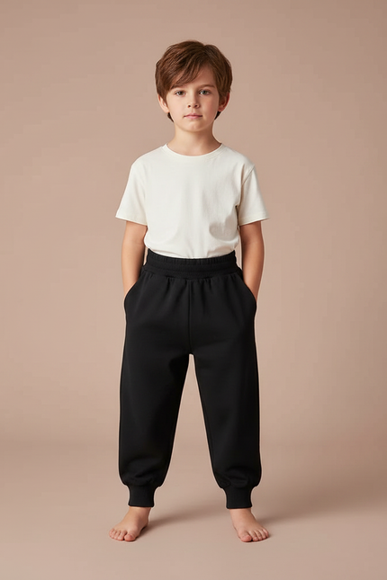 Pantalon Parachute Noir Ample Enfant Décontracté Coton - Molleton