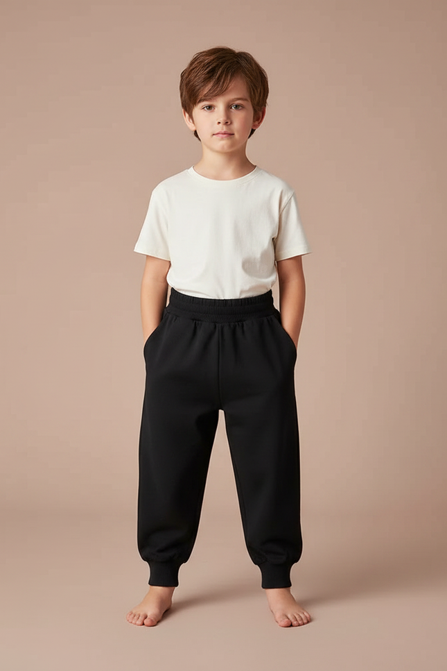 Pantalon Parachute Noir Ample Enfant Décontracté Coton - Molleton