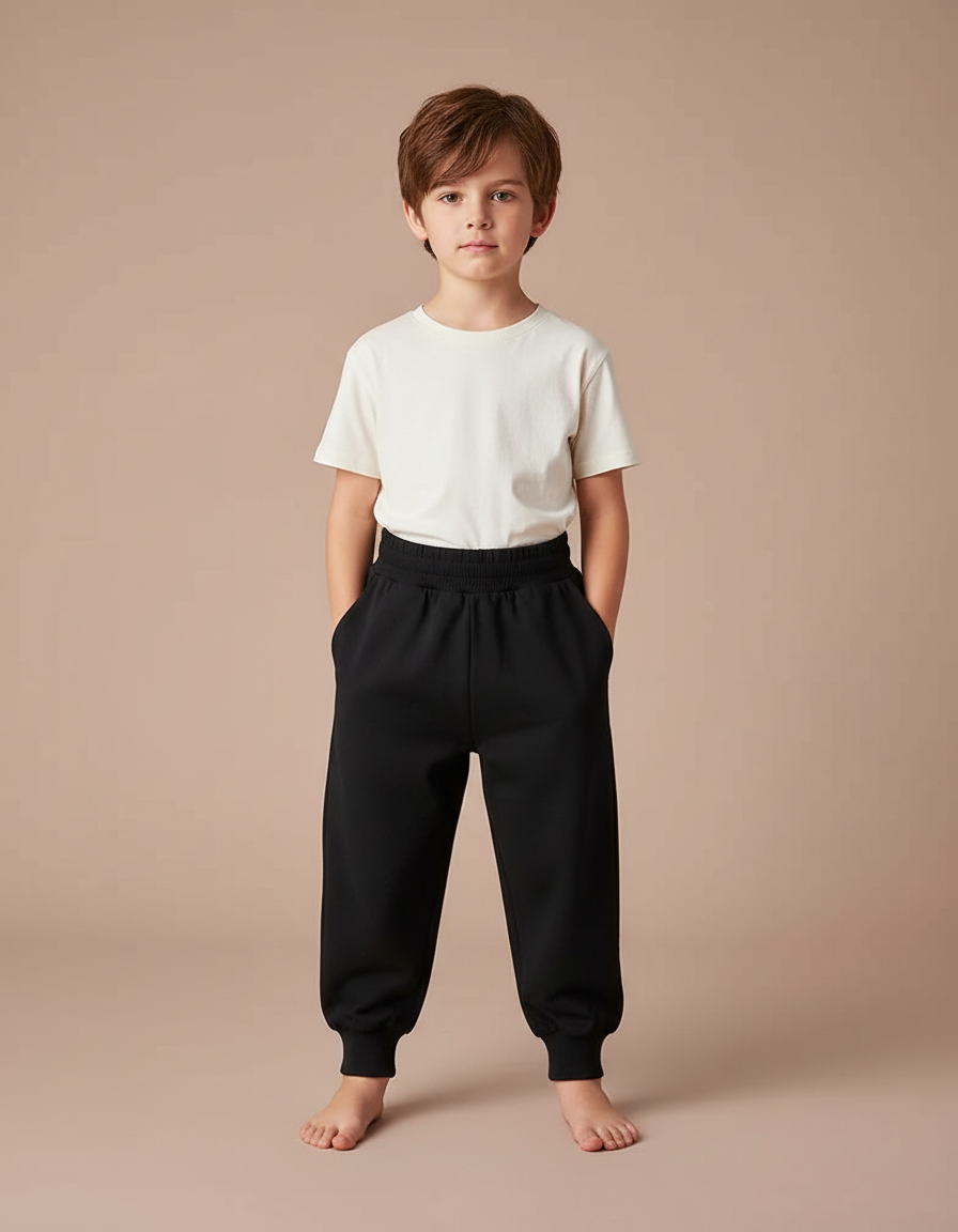 Pantalon Parachute Noir Ample Enfant Décontracté Coton - Molleton