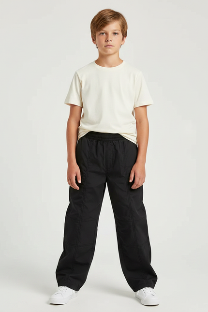 Pantalon Parachute Noir Ample Décontracté Enfant - Polyester