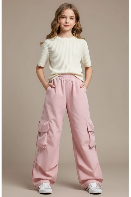 Pantalon Parachute Fille Cargo Nylon Streetwear 2 - Rose Polyester