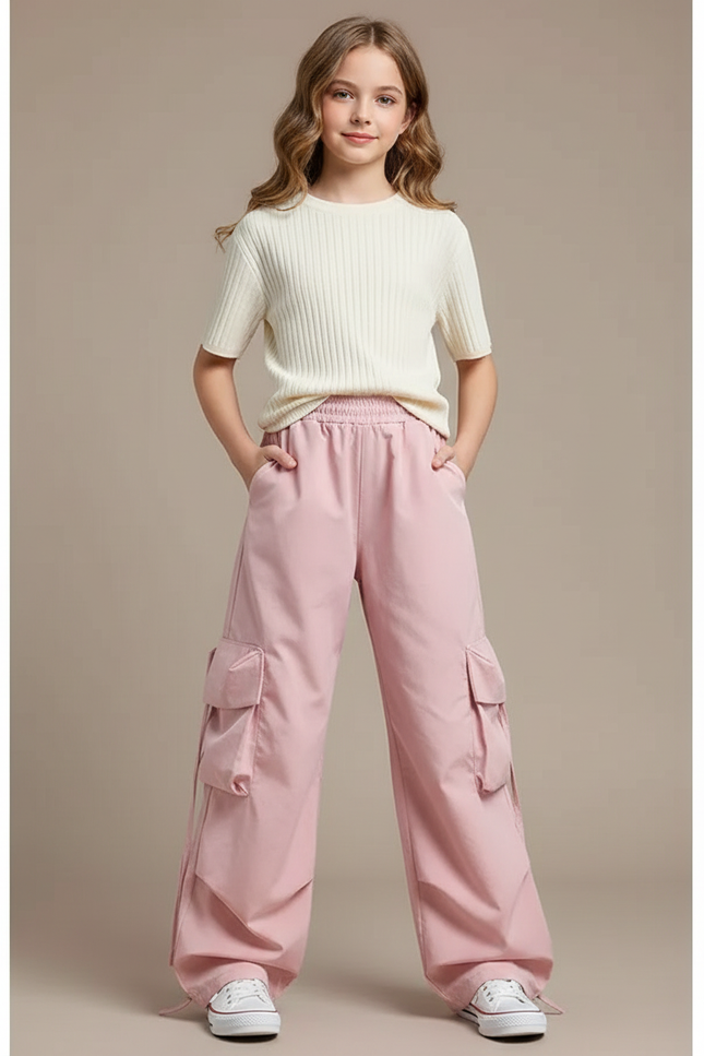 Pantalon Parachute Fille Cargo Nylon Streetwear 2 - Rose Polyester