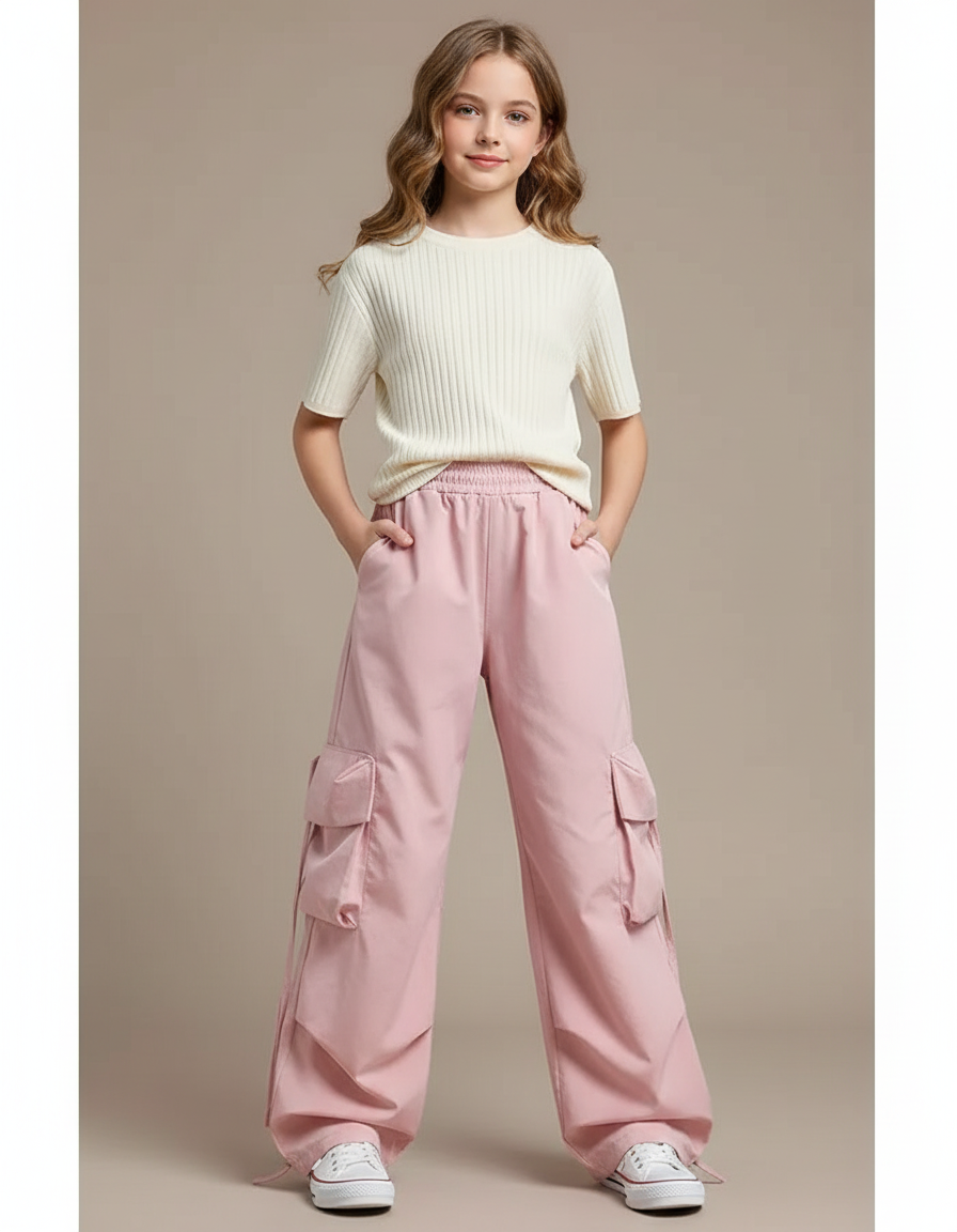 Pantalon Parachute Fille Cargo Nylon Streetwear 2 - Rose Polyester