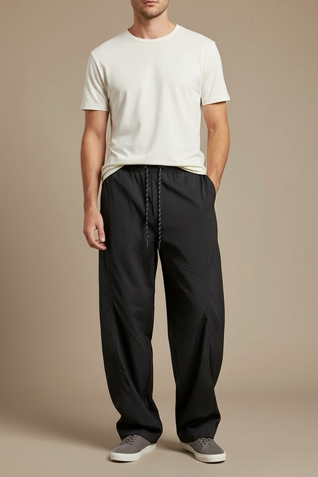 Pantalon Parachute Homme Noir Baggy Nylon - Polyester