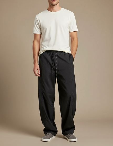 Pantalon Parachute Homme Noir Baggy Nylon - Polyester