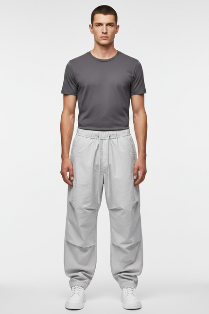 Pantalon Parachute Gris Ample Nylon Décontracté Homme - Polyester
