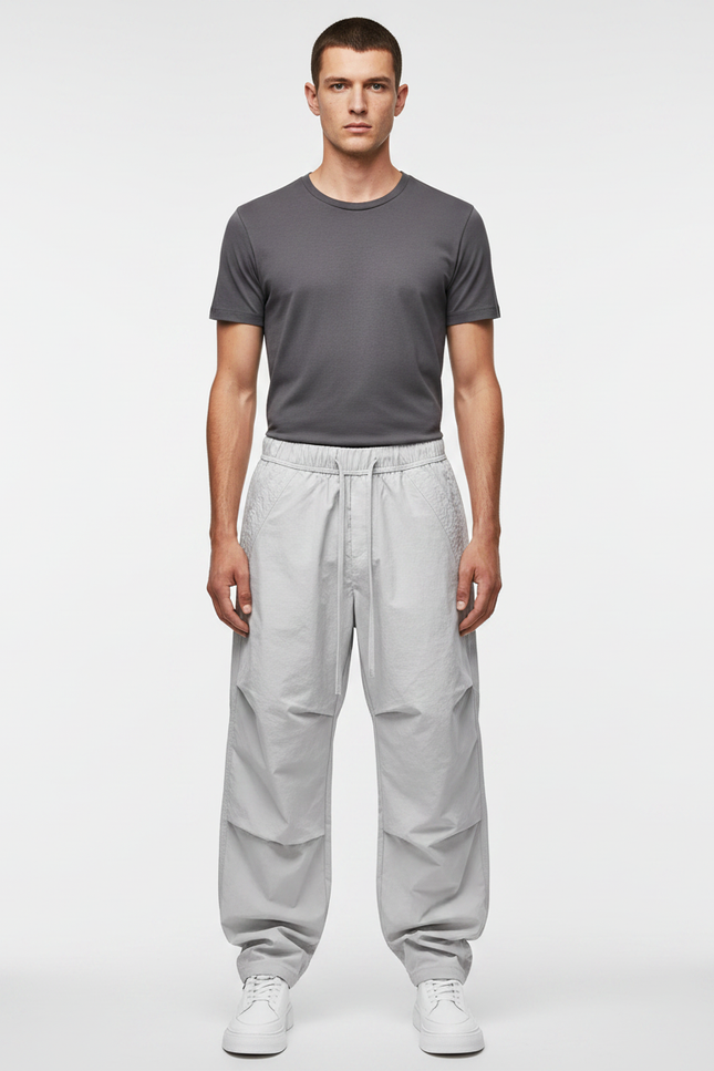 Pantalon Parachute Gris Ample Nylon Décontracté Homme - Polyester