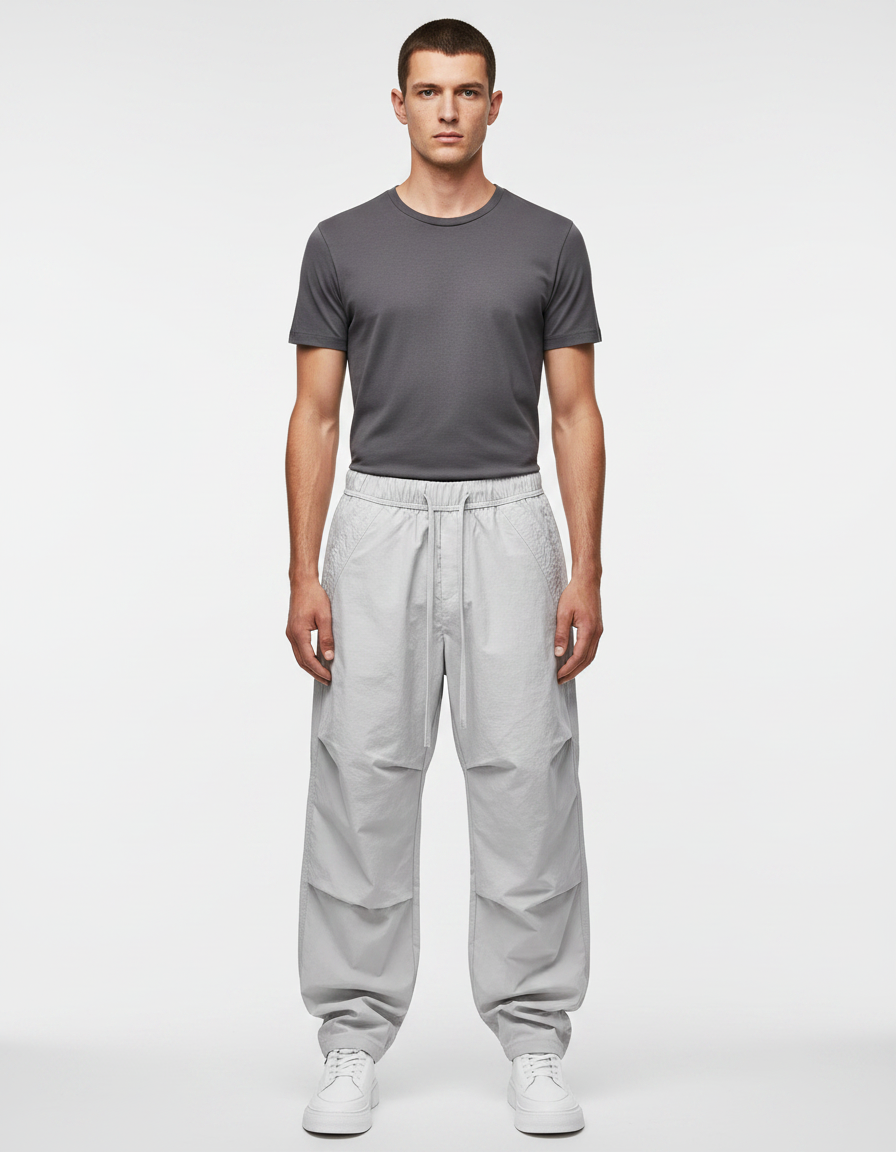 Pantalon Parachute Gris Ample Nylon Décontracté Homme - Polyester
