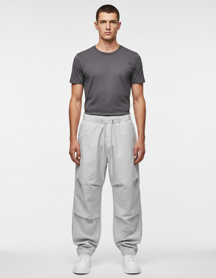 Pantalon Parachute Gris Ample Nylon Décontracté Homme - Polyester